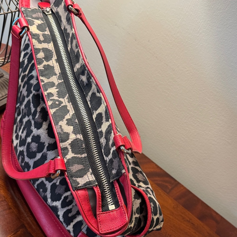 Coach Leopard Print Tote with Red Leather Trim - Picture 3 of 14